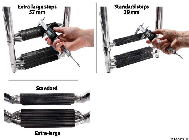 Telescopic large ladder AISI316 black 3 steps - foto originale Osculati Srl