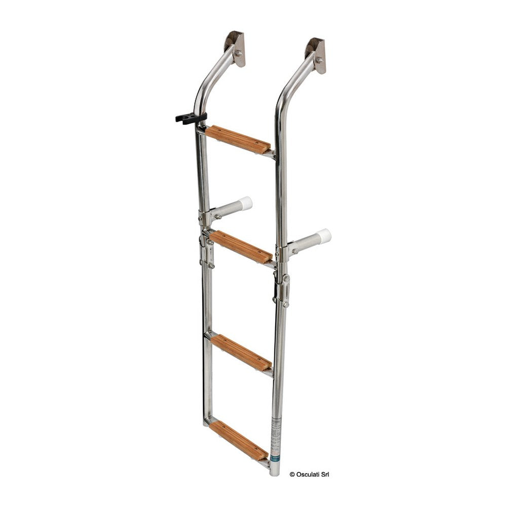 Ladder 4 steps AISI316 + Iroko - foto originale Osculati Srl