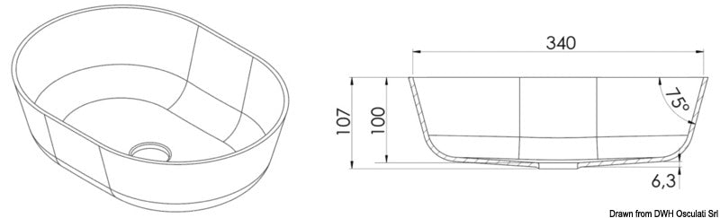 Countertop semi-oval sink Ocritech white/beige 350x260 mm - foto originale Osculati Srl