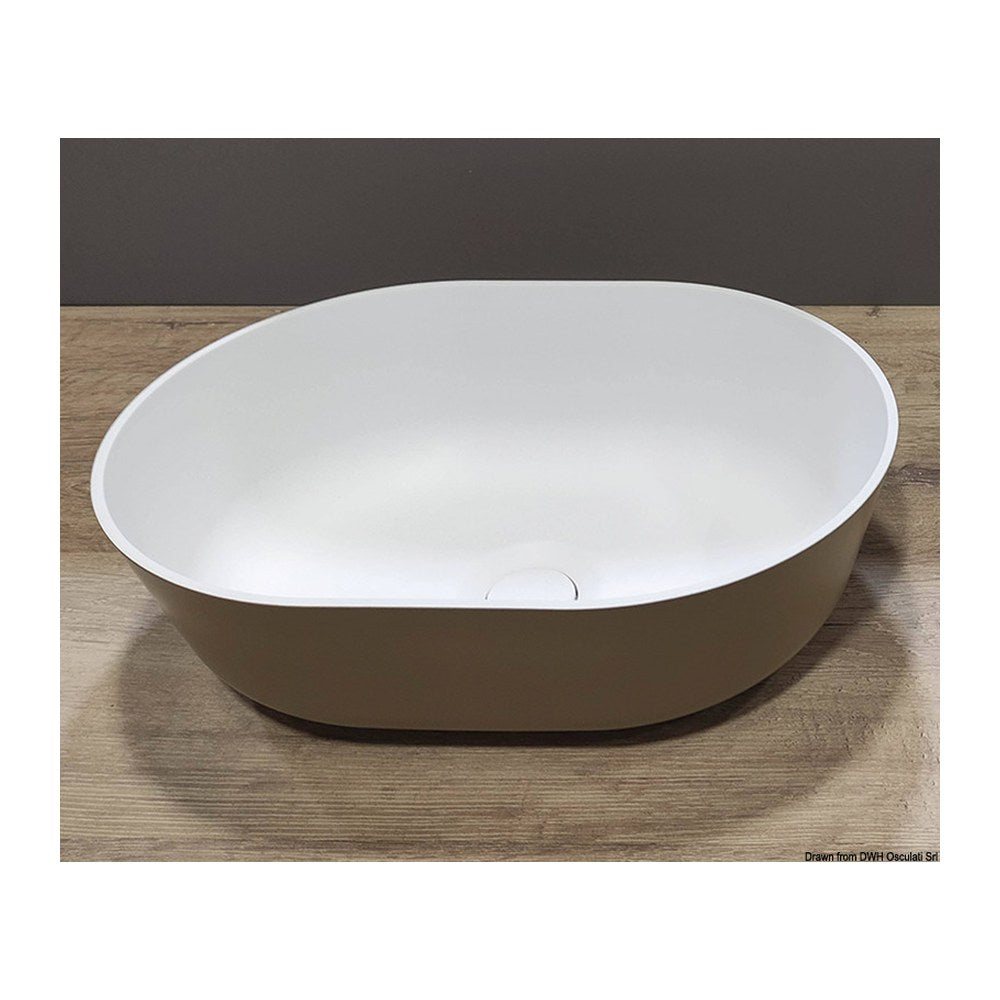Countertop semi-oval sink Ocritech white/beige 350x260 mm - foto originale Osculati Srl