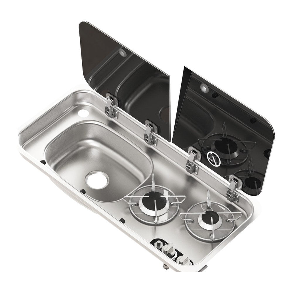 Built-in double hob - left sink w/ glass cover and mixer - foto originale Osculati Srl