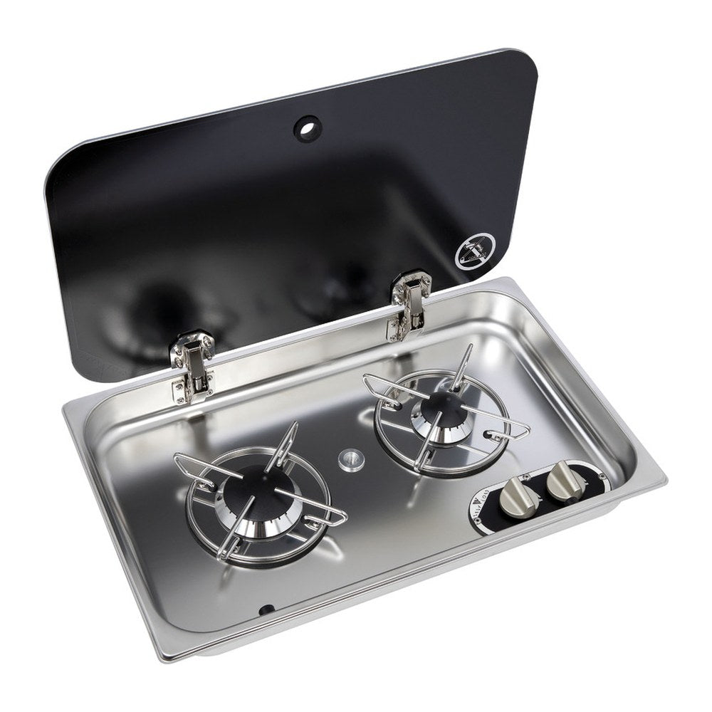 SS hob unit w/tinted glass cover 2 burners recess 119 mm - foto originale Osculati Srl