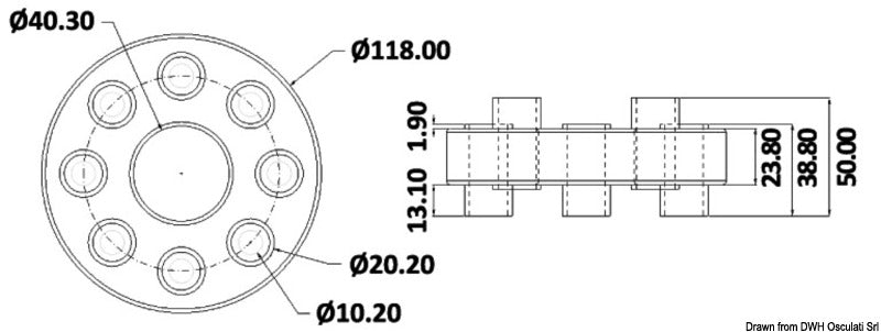 Elastic coupling joint 8 bores - foto originale Osculati Srl