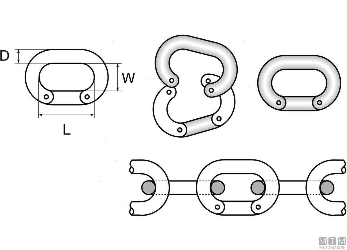 Connecting link for chain Ø12 mm 4 pins stainless steel 316 - original photo Motomarine Srl