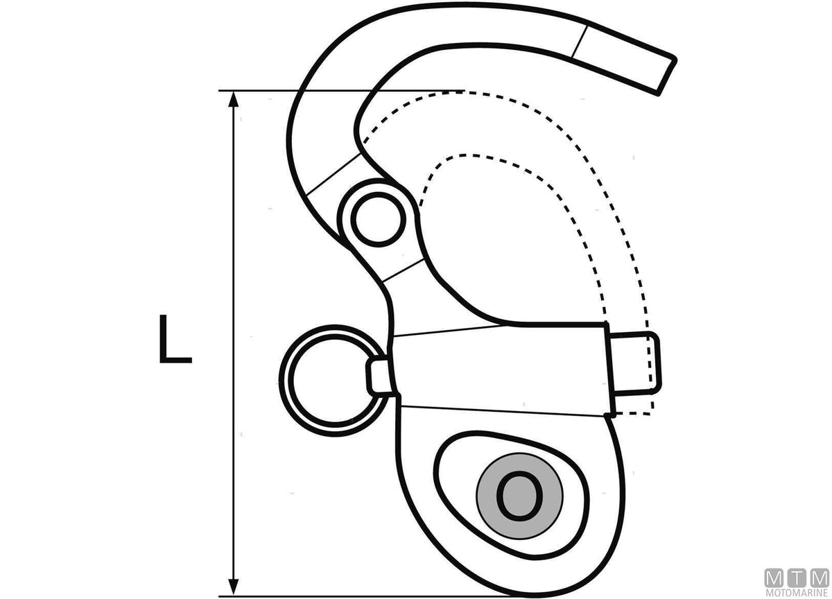 Fixed spinnaker quick release snap shackle L100 mm, 316 stainless steel - original photo Motomarine Srl