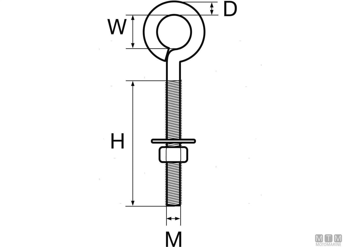 Eyebolt with welded eye Ø8 mm H70 mm AISI 316 stainless steel - original photo Motomarine Srl