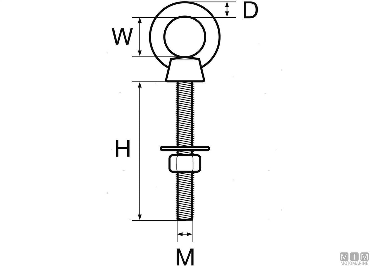 Eyebolt with turned eye Ø10 mm H140 mm AISI 316 stainless steel - original photo Motomarine Srl