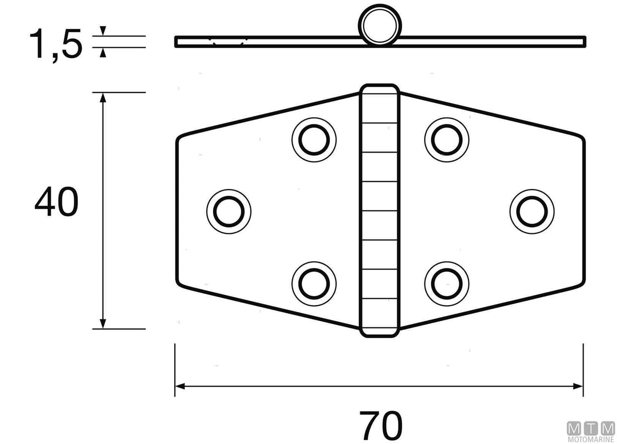 Biscuit hinge 40x70 mm in AISI 316 stainless steel - original photo Motomarine Srl