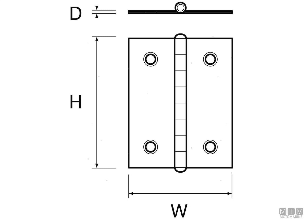 Lightweight butt hinge 40x35 mm in AISI 316 stainless steel - original photo Motomarine Srl