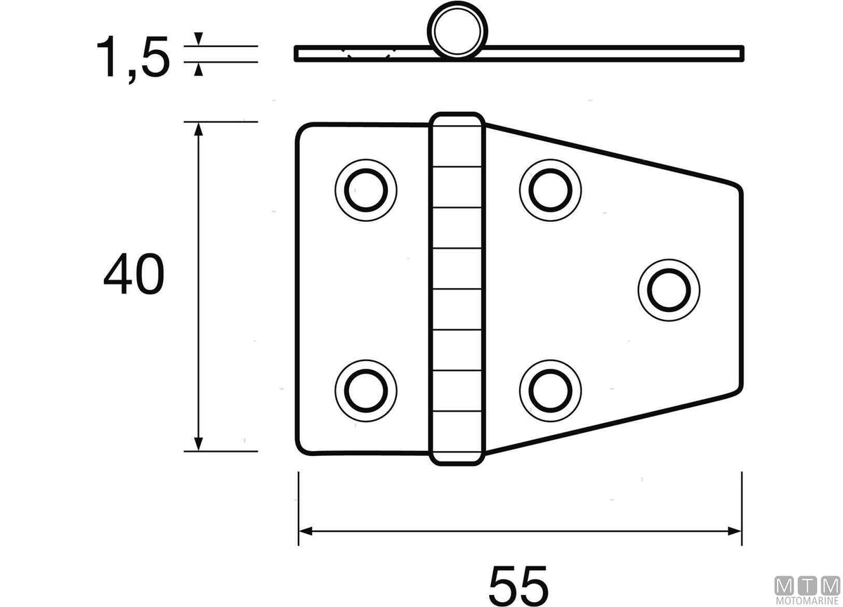 Asymmetric hinge 40x70 mm in AISI 316 stainless steel - original photo Motomarine Srl