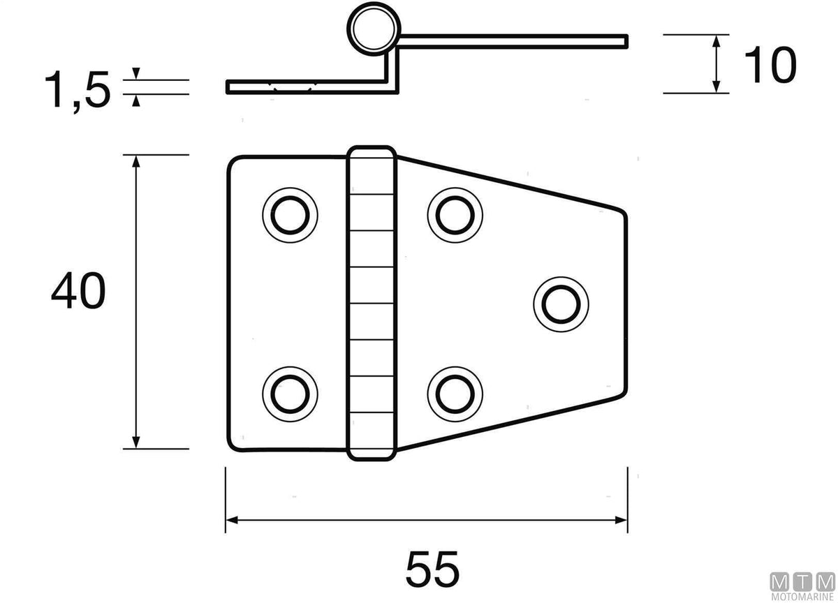 Short lift-off hinge 40x55 mm h10 mm in stainless steel - original photo Motomarine Srl
