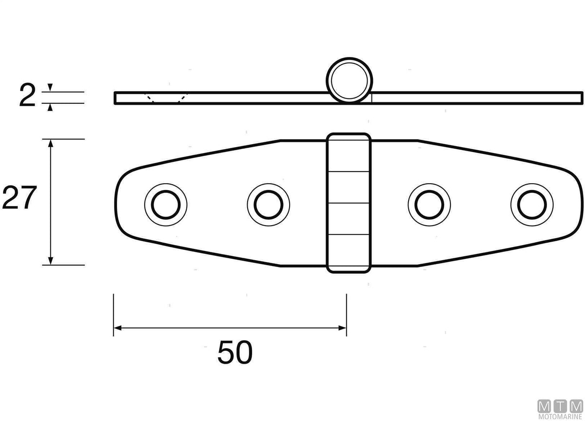 Wing hinge S, 27x100 mm, in stainless steel 316 - original photo Motomarine Srl