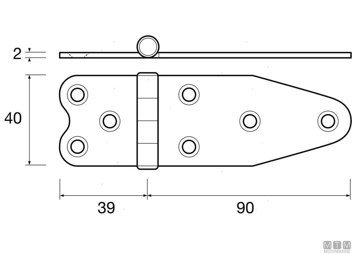 Asymmetric hinge 40x129 mm, 316 stainless steel - original photo Motomarine Srl
