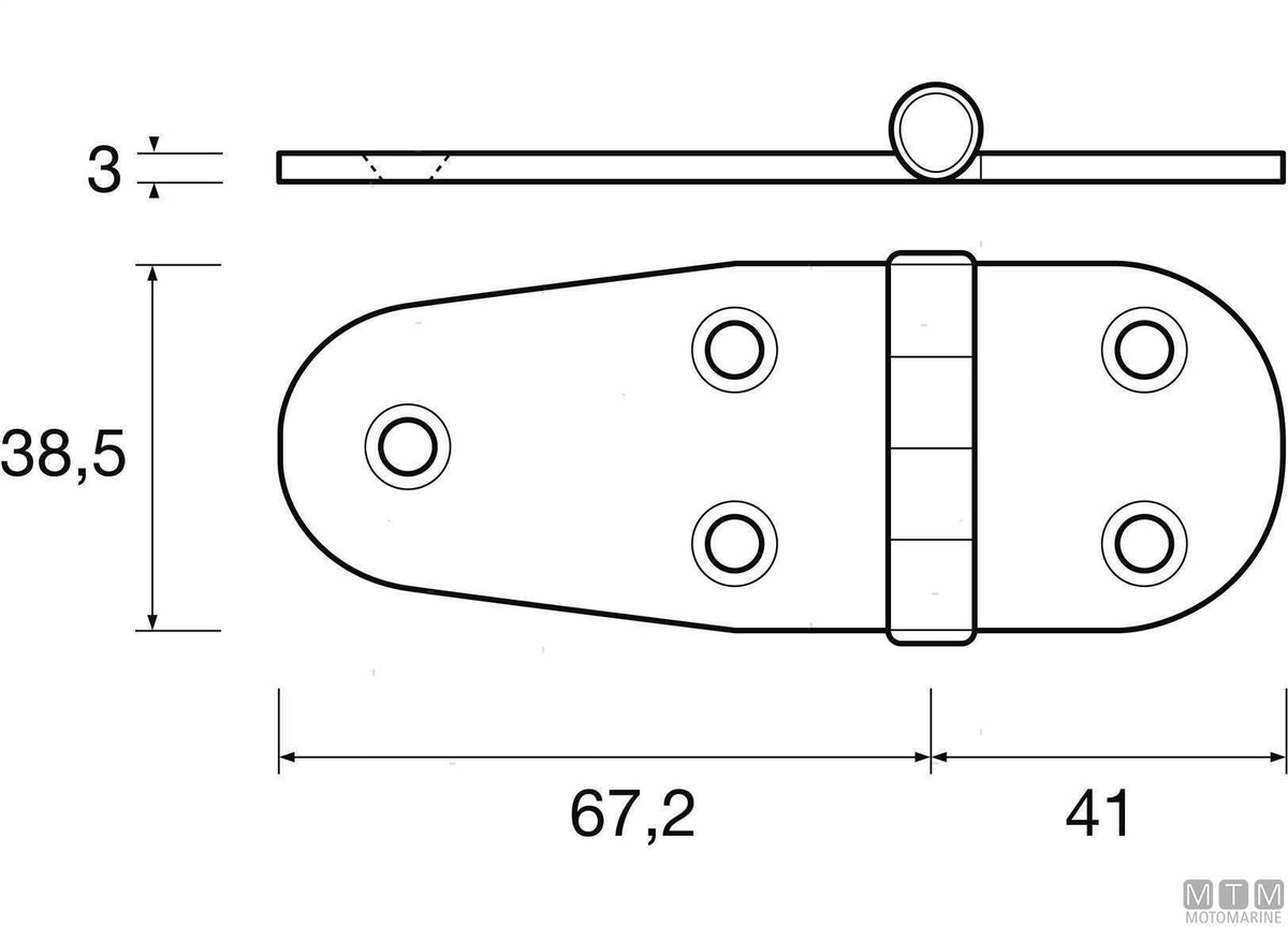 Heavy-duty asymmetric hinge 38x108 mm, 316 stainless steel - original photo Motomarine Srl