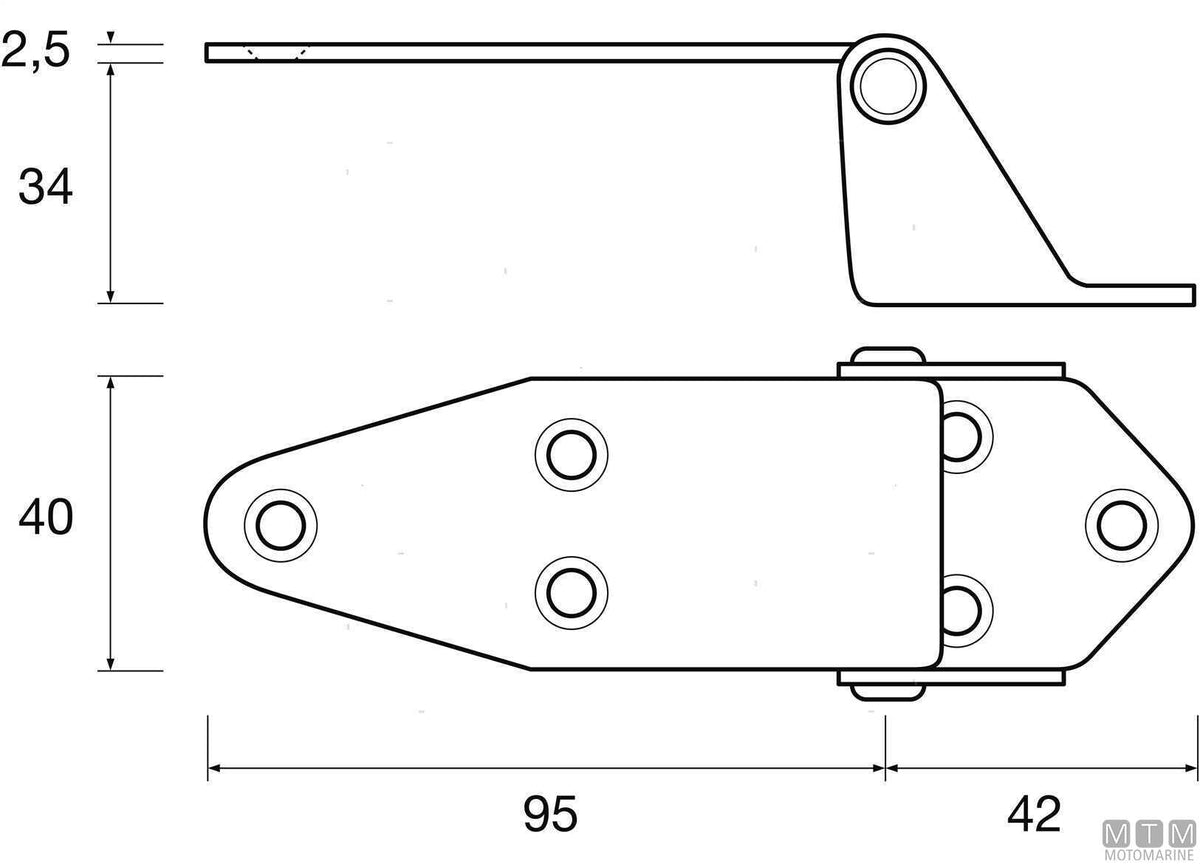 High offset hinge 40x137 mm H34 mm in stainless steel 316 - original photo Motomarine Srl