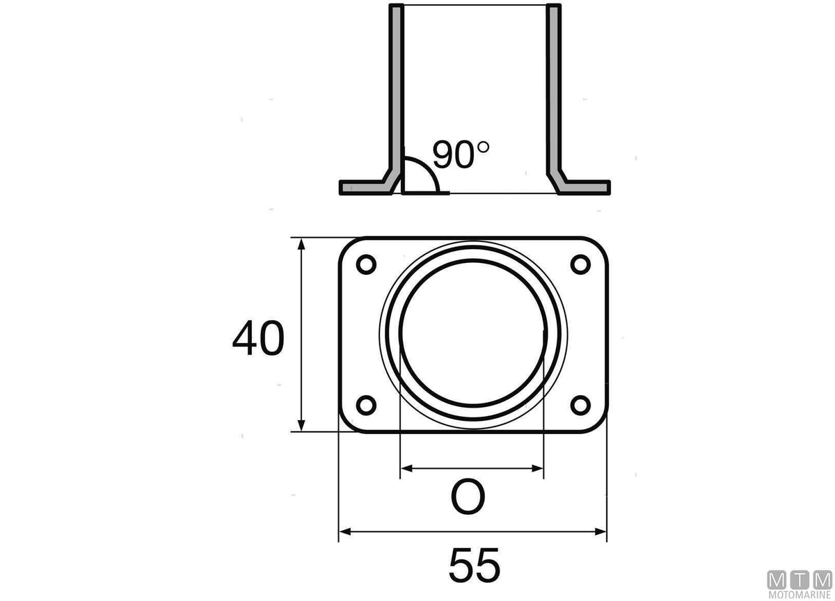 Square base 90° Ø22 mm stainless steel 316 cast - original photo Motomarine Srl
