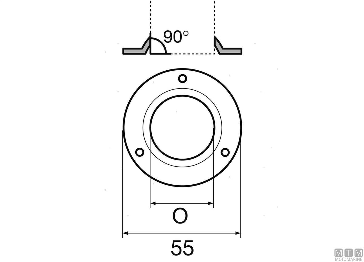 Round welding base 90° Ø22 mm stainless steel 316 cast - original photo Motomarine Srl