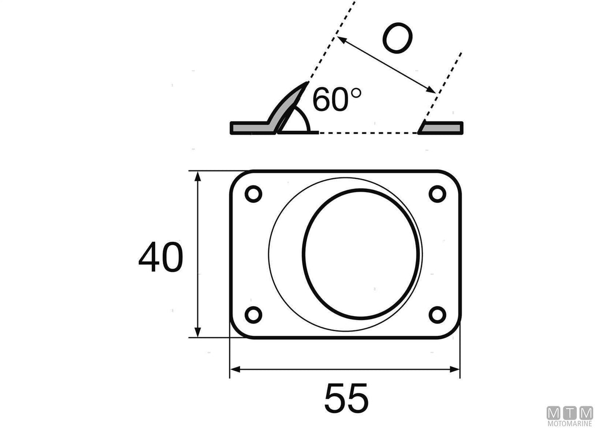 Square welding base 60° Ø22 mm stainless steel 316 - original photo Motomarine Srl