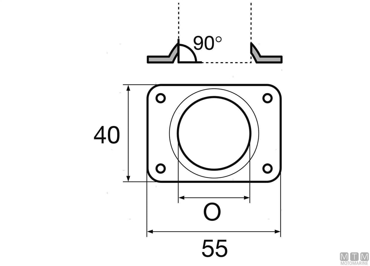 Rectangular welding base 90° Ø22 mm stainless steel 316 cast - original photo Motomarine Srl
