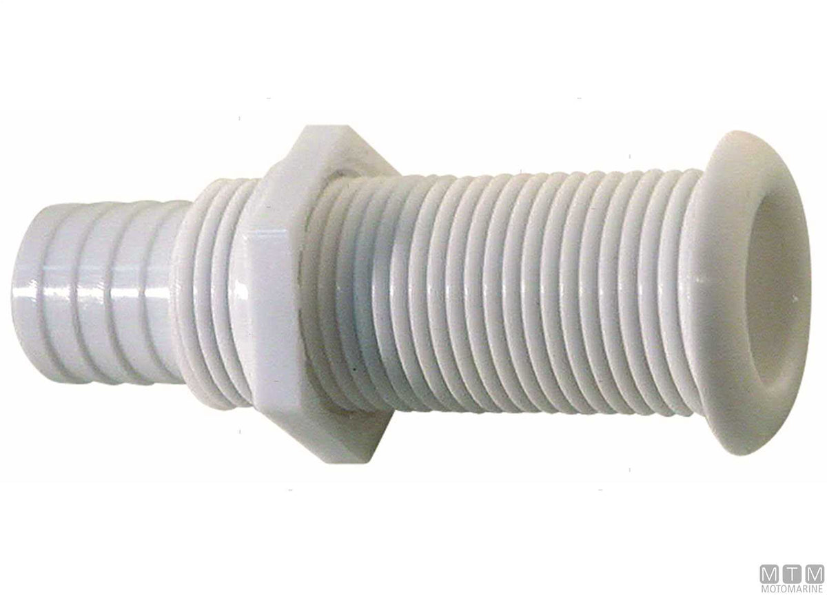 Grey through-hull fitting with hose tail for Ø22.7 mm plugs - original photo Motomarine Srl