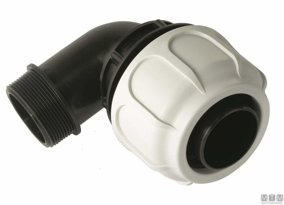 BD Fast 90° male fitting 1"1/4x30 reinforced polypropylene - original photo Motomarine Srl