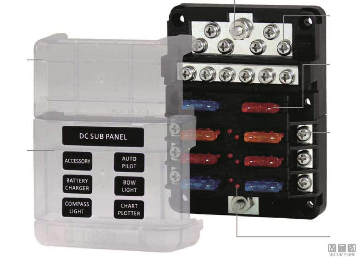 Modular fuse box UNIVAL 6-position - original photo Motomarine Srl