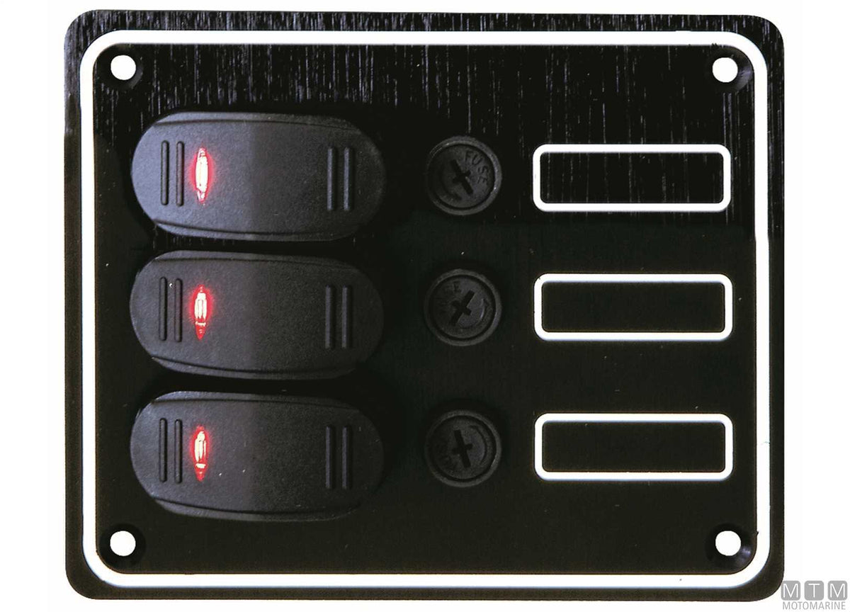 Aluminium panel with 4-position rocker switches 135x95 mm - original photo Motomarine Srl