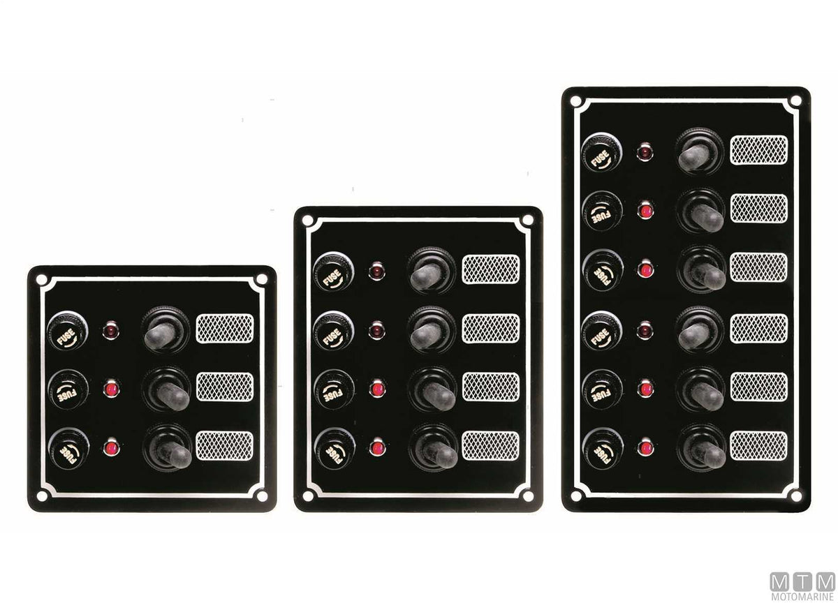 Aluminium panel with lever switches, 3 positions, 103x100 mm - original photo Motomarine Srl