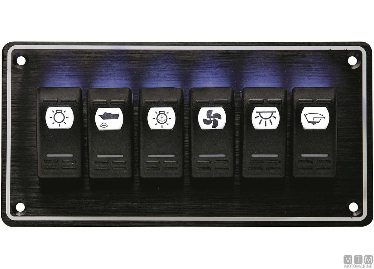 Panel with 6+1-position rocker switches 205x102 mm - original photo Motomarine Srl