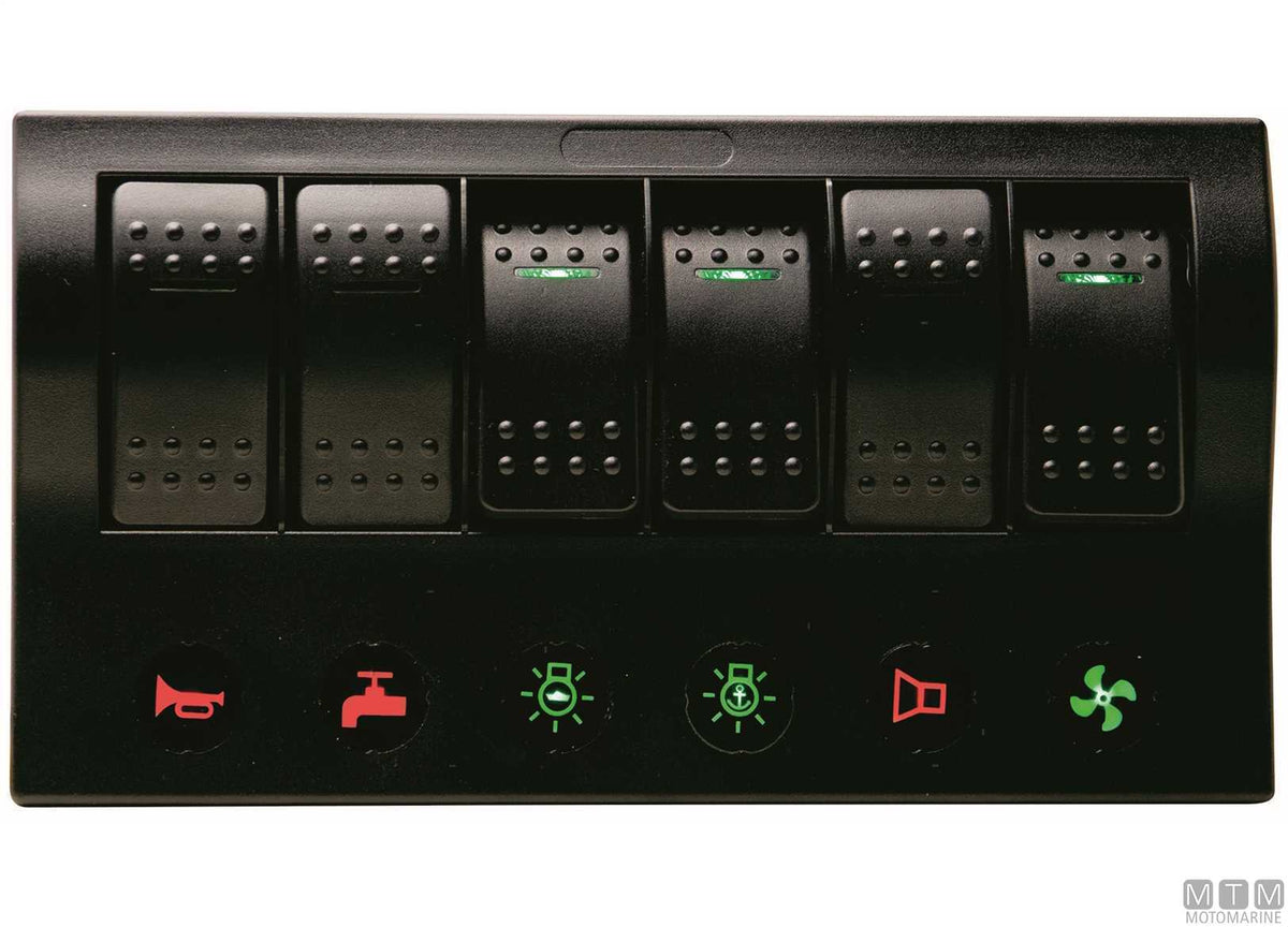 Panel with 8-position rocker switches 235x100 mm - original photo Motomarine Srl