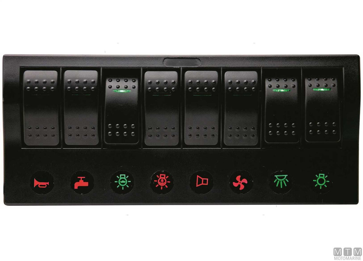 Panel with 8-position rocker switches 235x100 mm - original photo Motomarine Srl