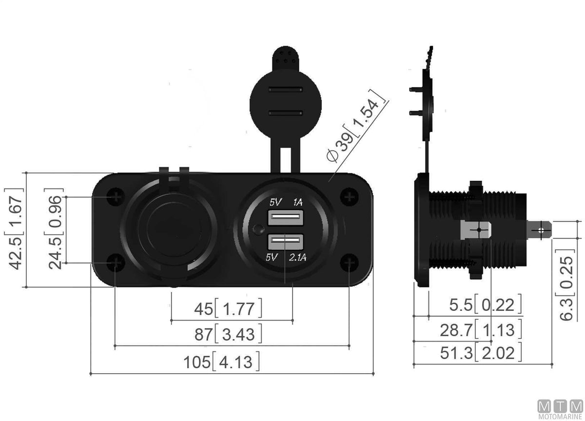Panel with 12V socket and dual USB socket - original photo Motomarine Srl