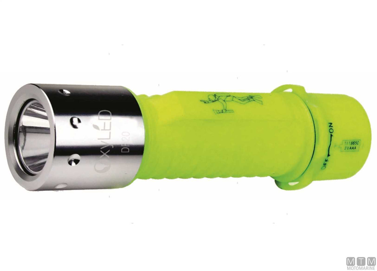 Waterproof LED diving torch, yellow, with lanyard, L 14 cm - original photo Motomarine Srl