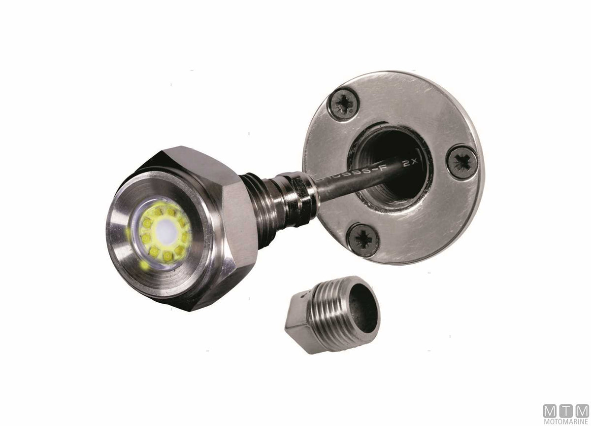 Underwater LED light blue drain plug 1/2" - original photo Motomarine Srl
