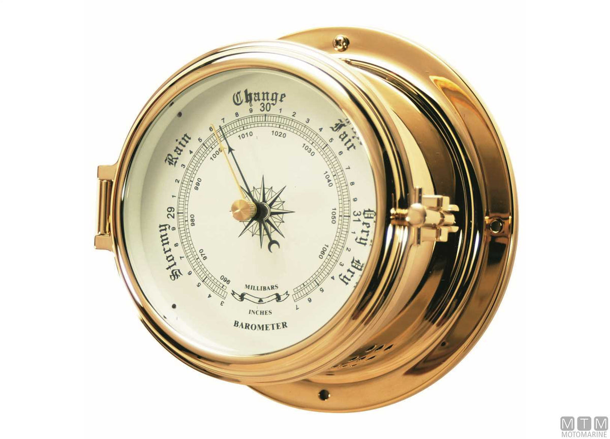 Classic silent radio-controlled clock Ø150 mm, polished brass case - original photo Motomarine Srl