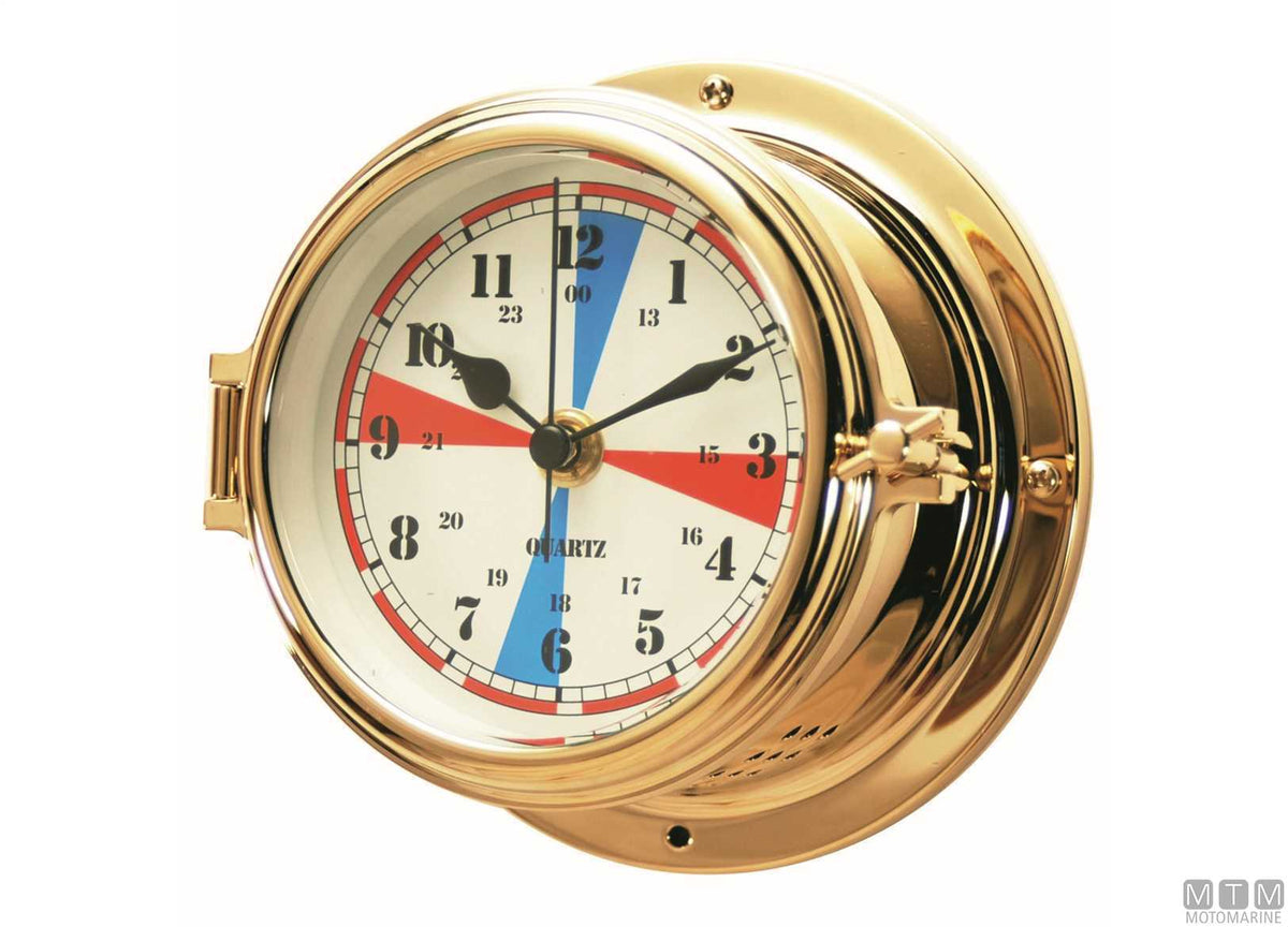 Classic silent radio-controlled clock Ø150 mm, polished brass case - original photo Motomarine Srl