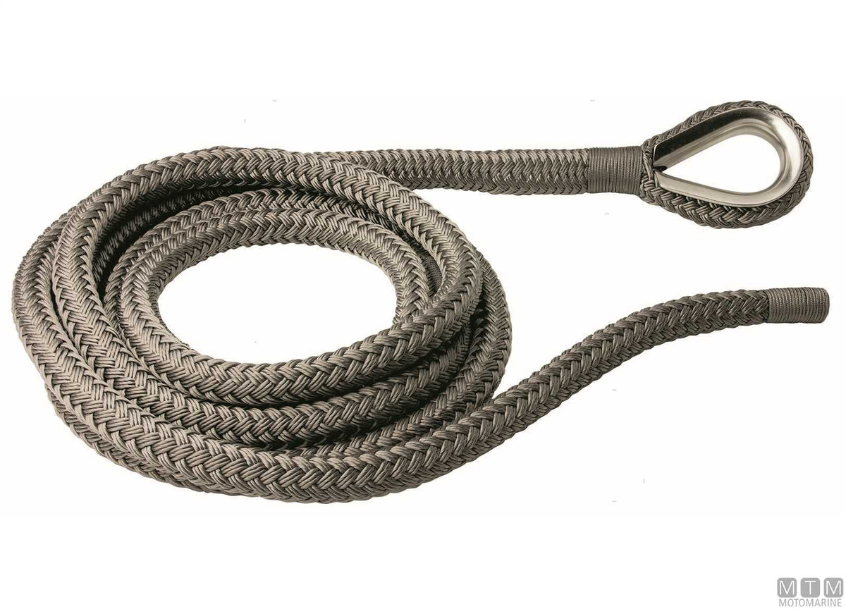 Grey braided mooring line with stainless steel thimble Ø28 mm 16 m - original photo Motomarine Srl