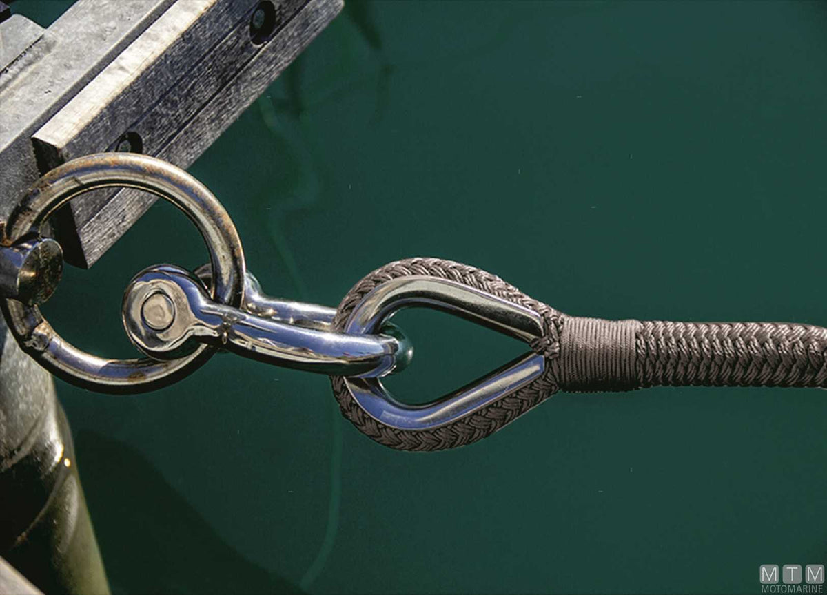 Grey braided mooring line with stainless steel thimble Ø28 mm 16 m - original photo Motomarine Srl