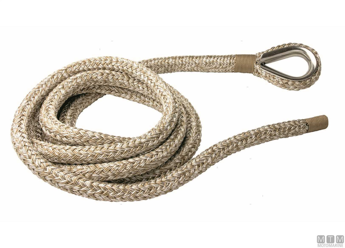 Beige braided mooring line with stainless steel thimble Ø24 mm 20 m - original photo Motomarine Srl