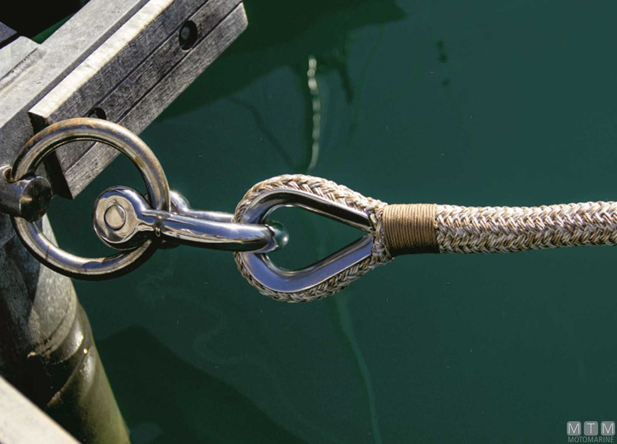 Beige braided mooring line with stainless steel thimble Ø28 mm 20 m - original photo Motomarine Srl