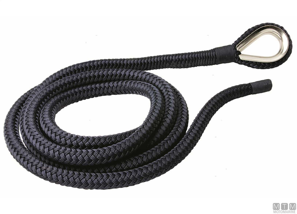 Blue braided mooring line with stainless steel thimble Ø32 mm 16 m - original photo Motomarine Srl