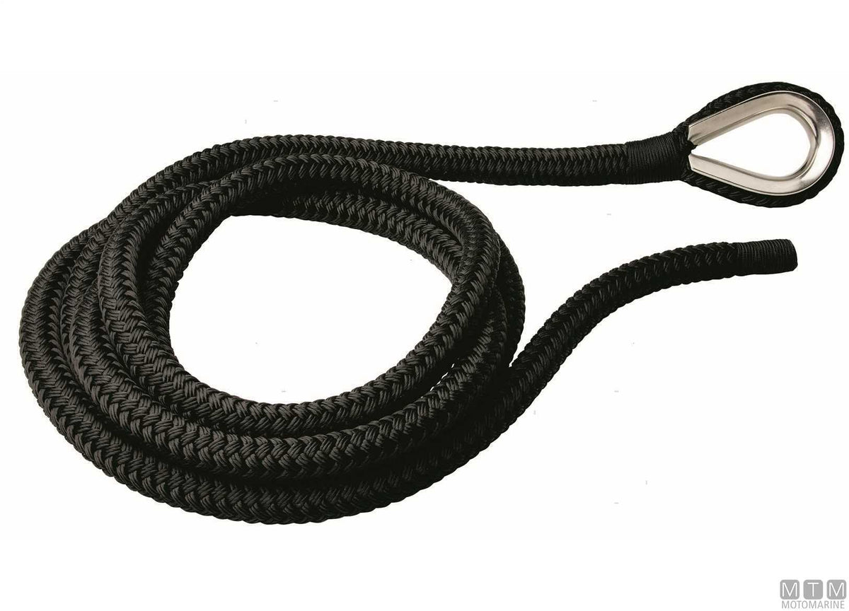 Black braided mooring line with stainless steel thimble Ø24 mm 20 m - original photo Motomarine Srl