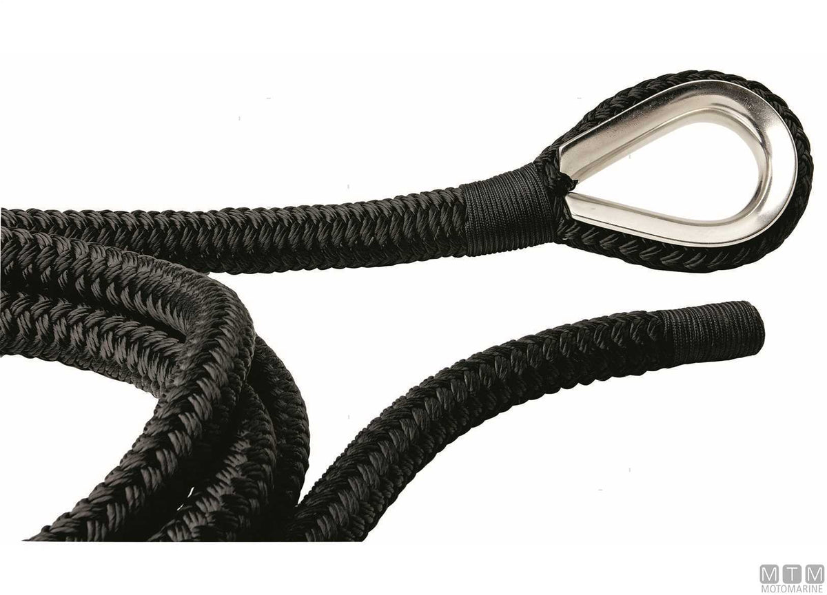 Black braided mooring line with stainless steel thimble Ø32 mm 20 m - original photo Motomarine Srl