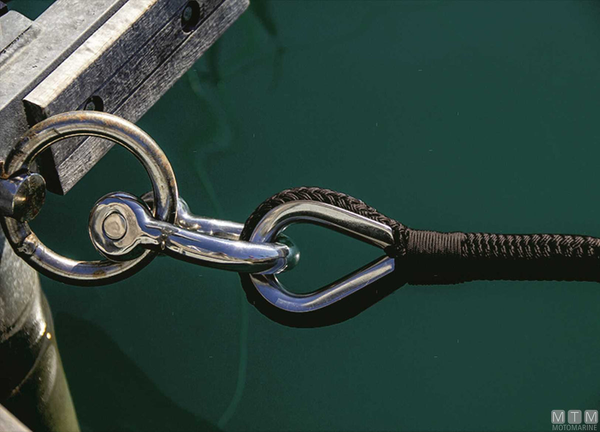 Black braided mooring line with stainless steel thimble Ø28 mm 16 m - original photo Motomarine Srl