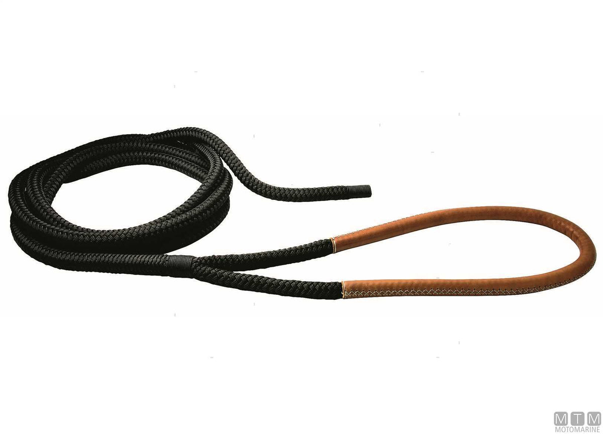 Black braided mooring line with black leather-covered eye, 75 cm, Ø24 mm, 16 m - original photo Motomarine Srl