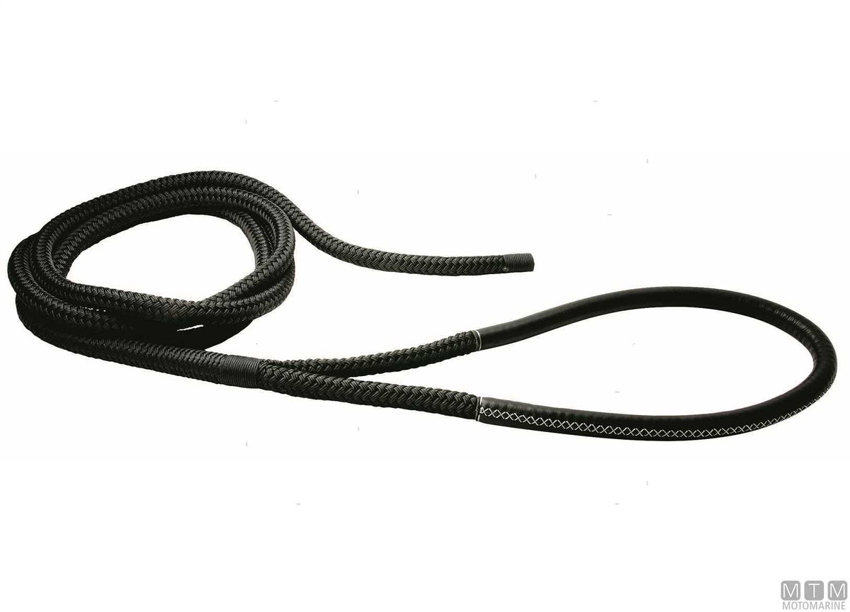 Black braided mooring line with eye splice, 75 cm, Ø28 mm, 20 m - original photo Motomarine Srl