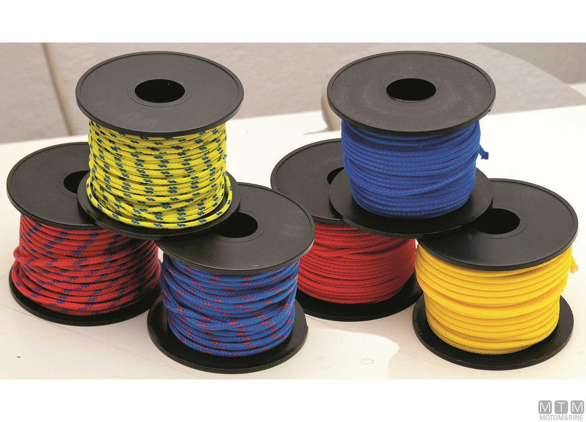 Yellow polypropylene braided line reel with tracer Ø2 mm 30 m - original photo Motomarine Srl