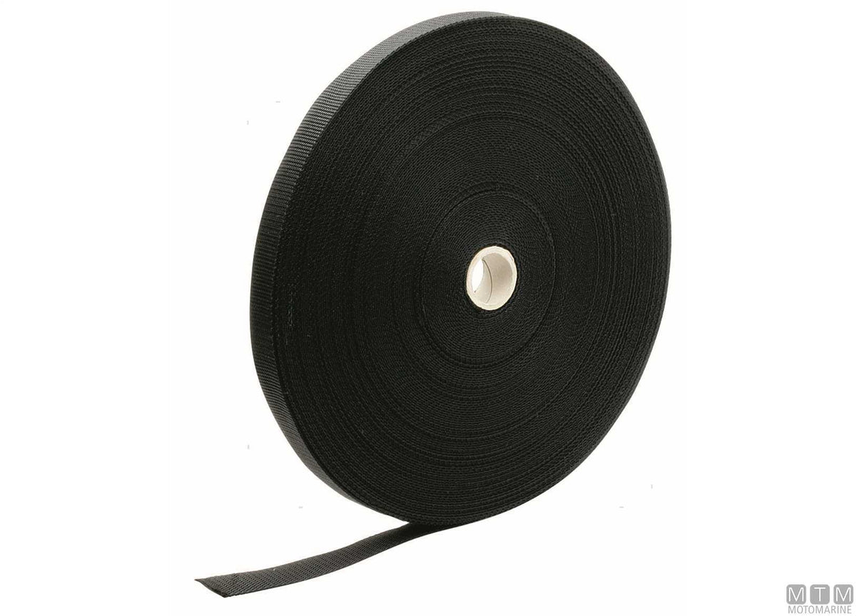 Black polypropylene webbing roll, 30 mm, 50 m - original photo Motomarine Srl