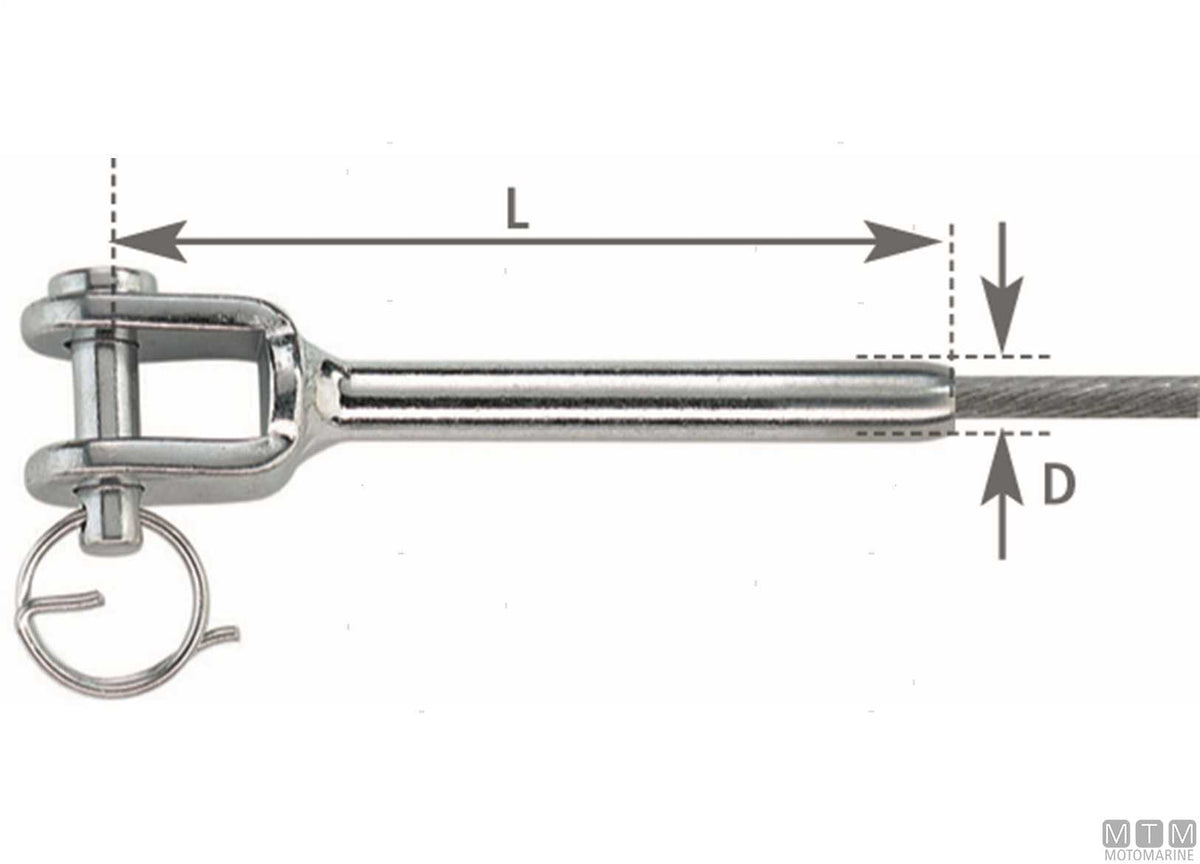 Swage fork terminal for Ø6 mm wire, stainless steel 316 - original photo Motomarine Srl