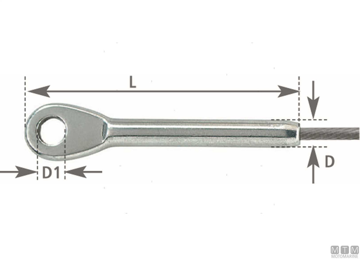 Swage eye terminal for Ø3 mm wire stainless steel 316 - original photo Motomarine Srl